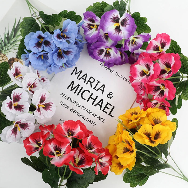 Artificial Pansies - 5 Stems for Wedding & Party Decorations