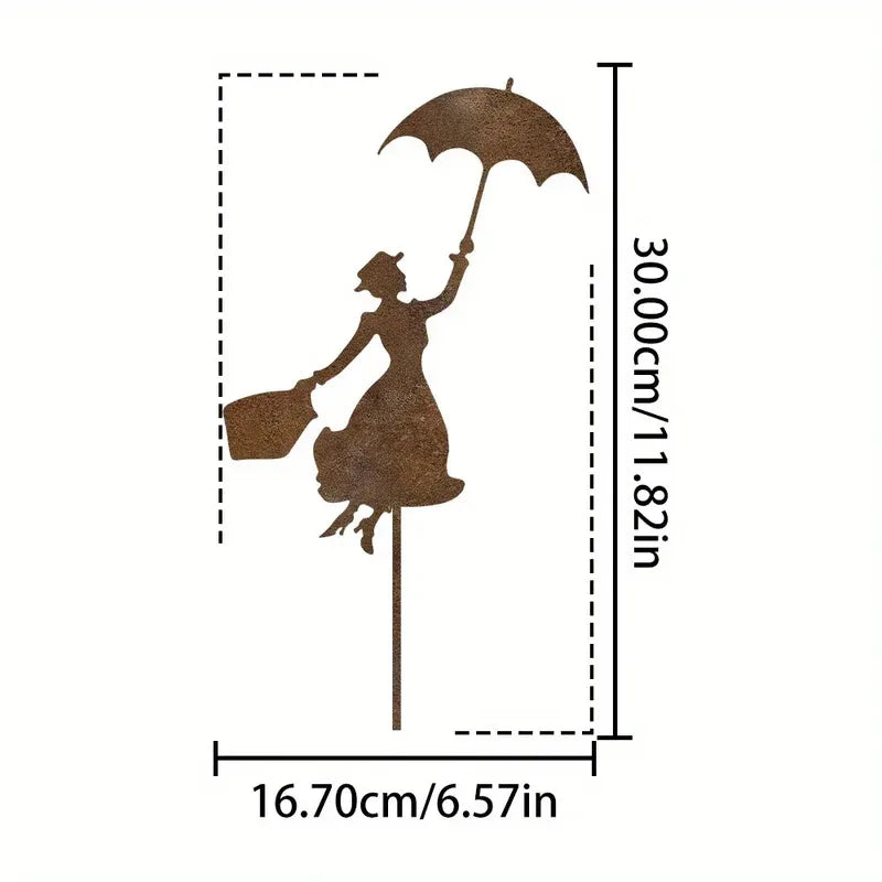 Metal Garden Sculpture of Woman with Umbrella | Weatherproof Outdoor Décor