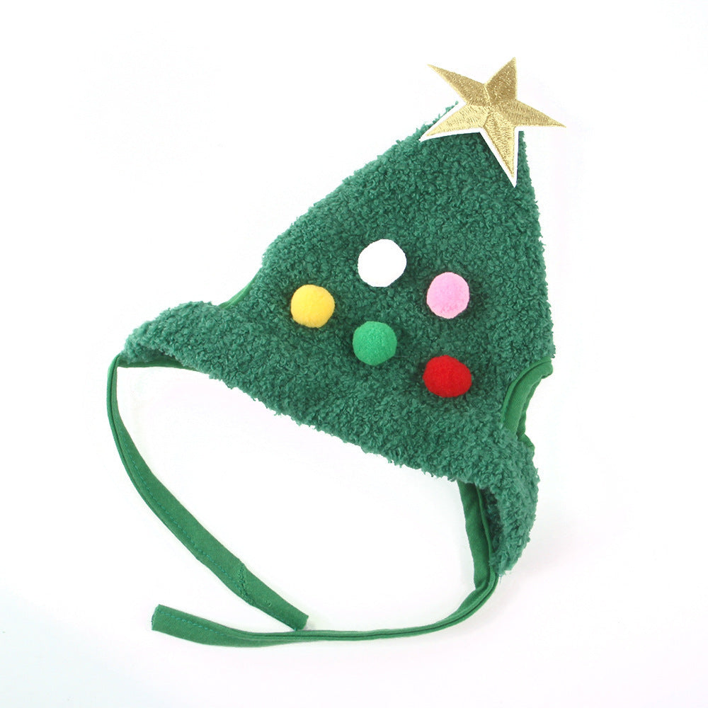 Festive Pet Hat for Christmas with Fur Trim and Golden Accents