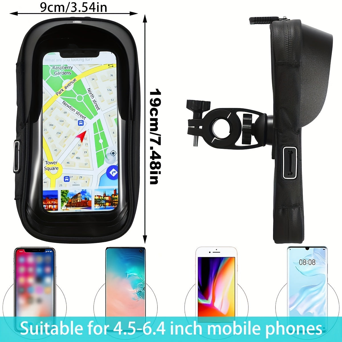 Waterproof Bicycle and Motorcycle Phone Mount – 360° Rotation for 4.5–6.4 inch Devices