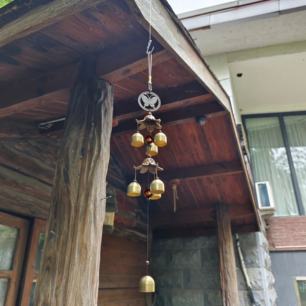 Double Bell Wind Chime | Metal Pendant | Home & Garden Decor | Hanging Brass Bell