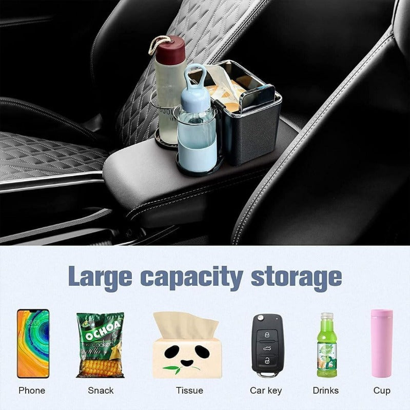 Foldable Armrest Organizer with Dual Cup Holders