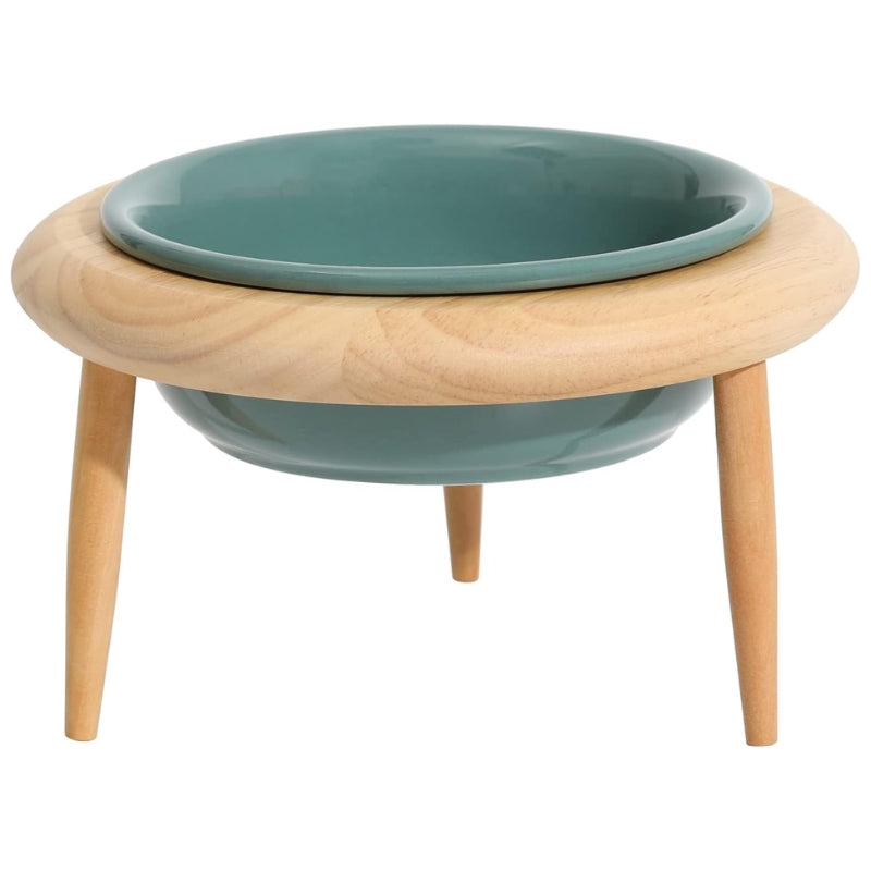 Ceramic Cat Bowl with Wooden Stand - Elevated Design