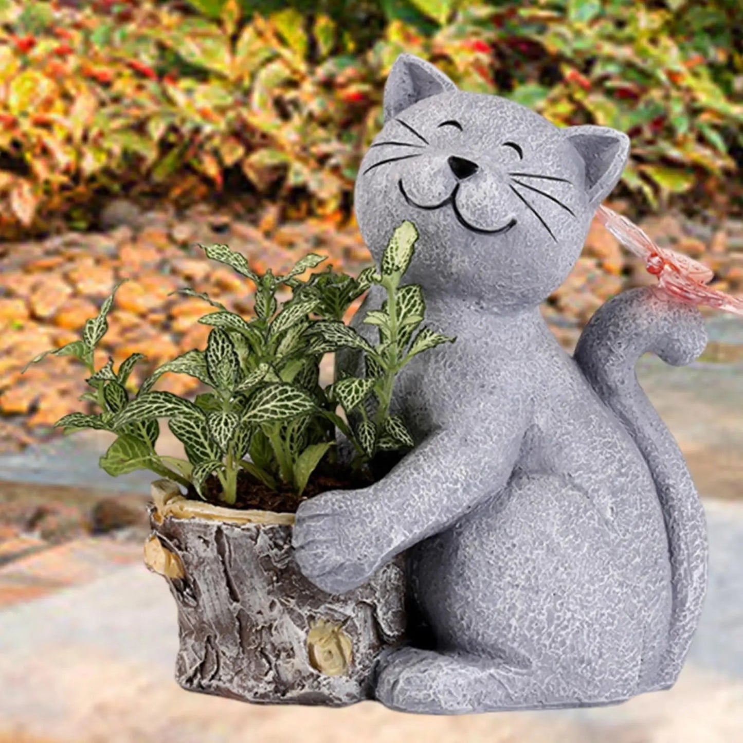 Solar Cat Figurine for Garden with LED Light | Weather-Resistant Resin | 21 cm Tall
