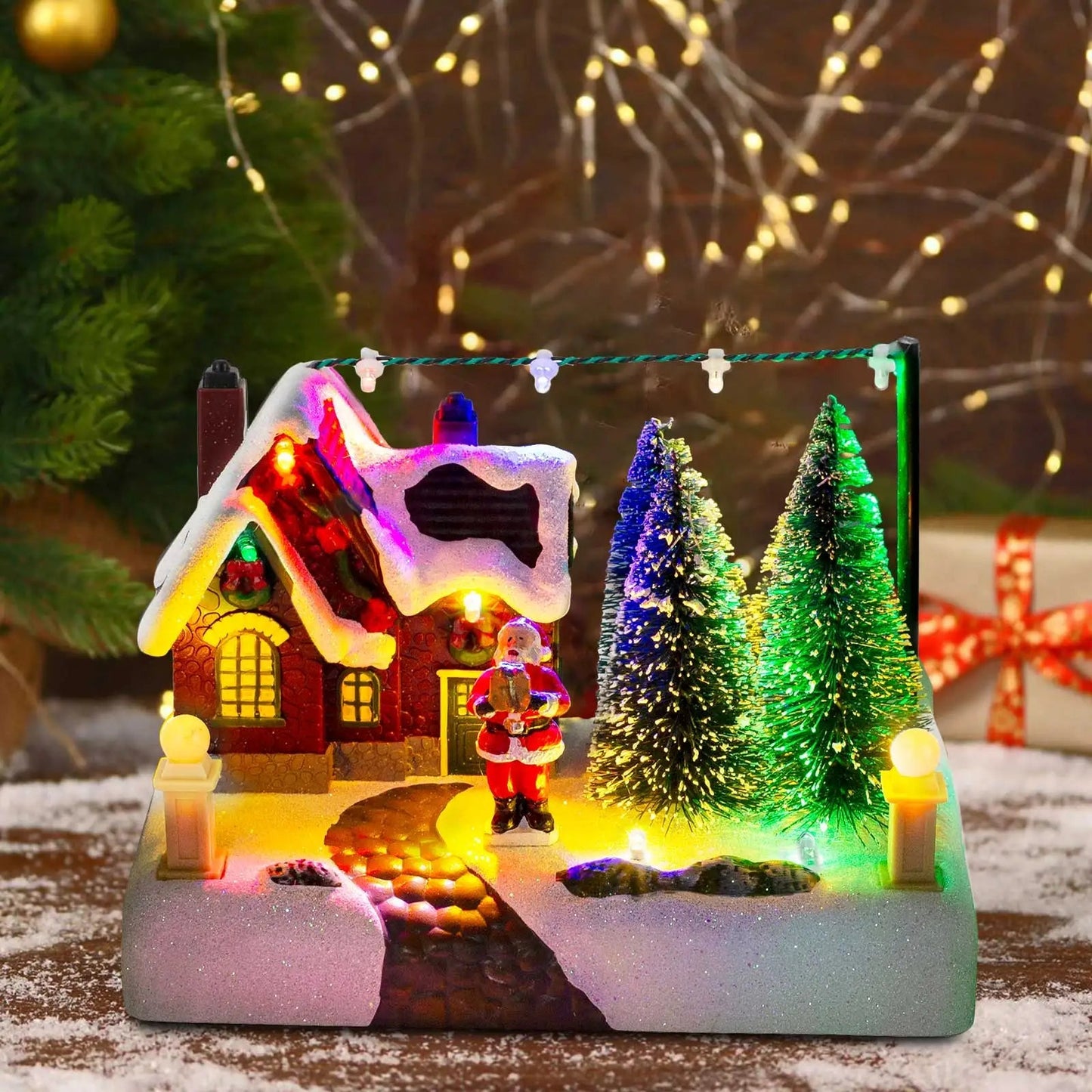 LED Christmas Village with Santa, Snowy Landscape & Christmas Trees - Festive Winter Decor for Fireplace, Table & Windowsill