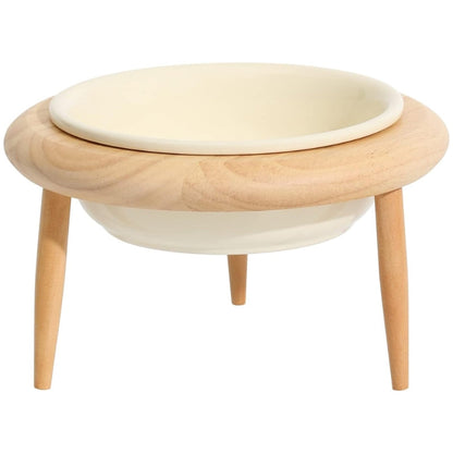 Ceramic Cat Bowl with Wooden Stand - Elevated Design