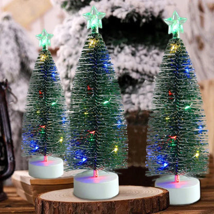 Mini LED Christmas Tree with Copper Wire Lights and Snow Effect - 16-21 cm, Warm White or Multicolor, Battery Operated