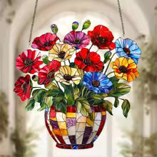 Acrylic Flower Pot with Solar Catcher | 2D Window Decoration | Vibrant Light Decor