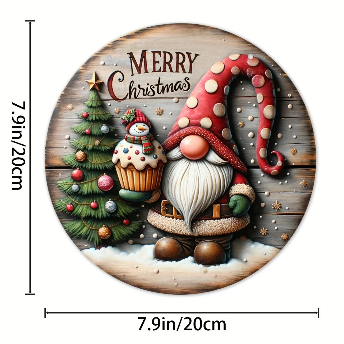 Round Wooden Christmas Sign - "Merry Christmas" - Traditional Door and Wall Decor