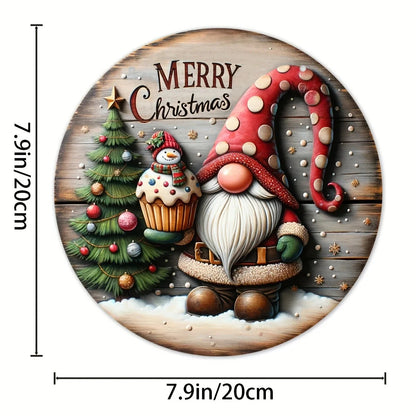 Round Wooden Christmas Sign - "Merry Christmas" - Traditional Door and Wall Decor
