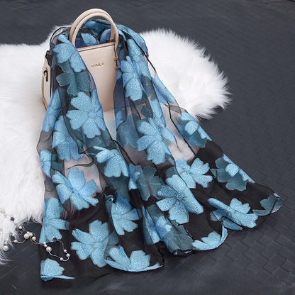 Silk Scarf Featuring Hollow Floral Design