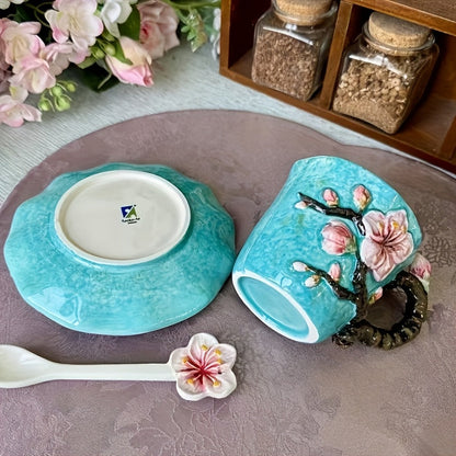 Ceramic Cup and Saucer Set – Hand-painted 3D Van Gogh Inspired Art