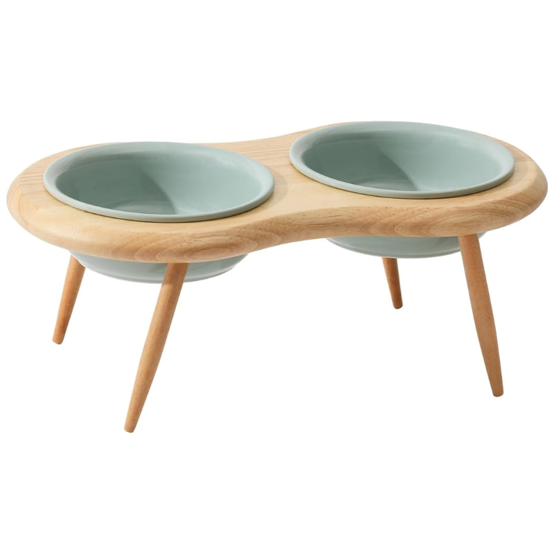 Ceramic Cat Bowl with Wooden Stand - Elevated Design