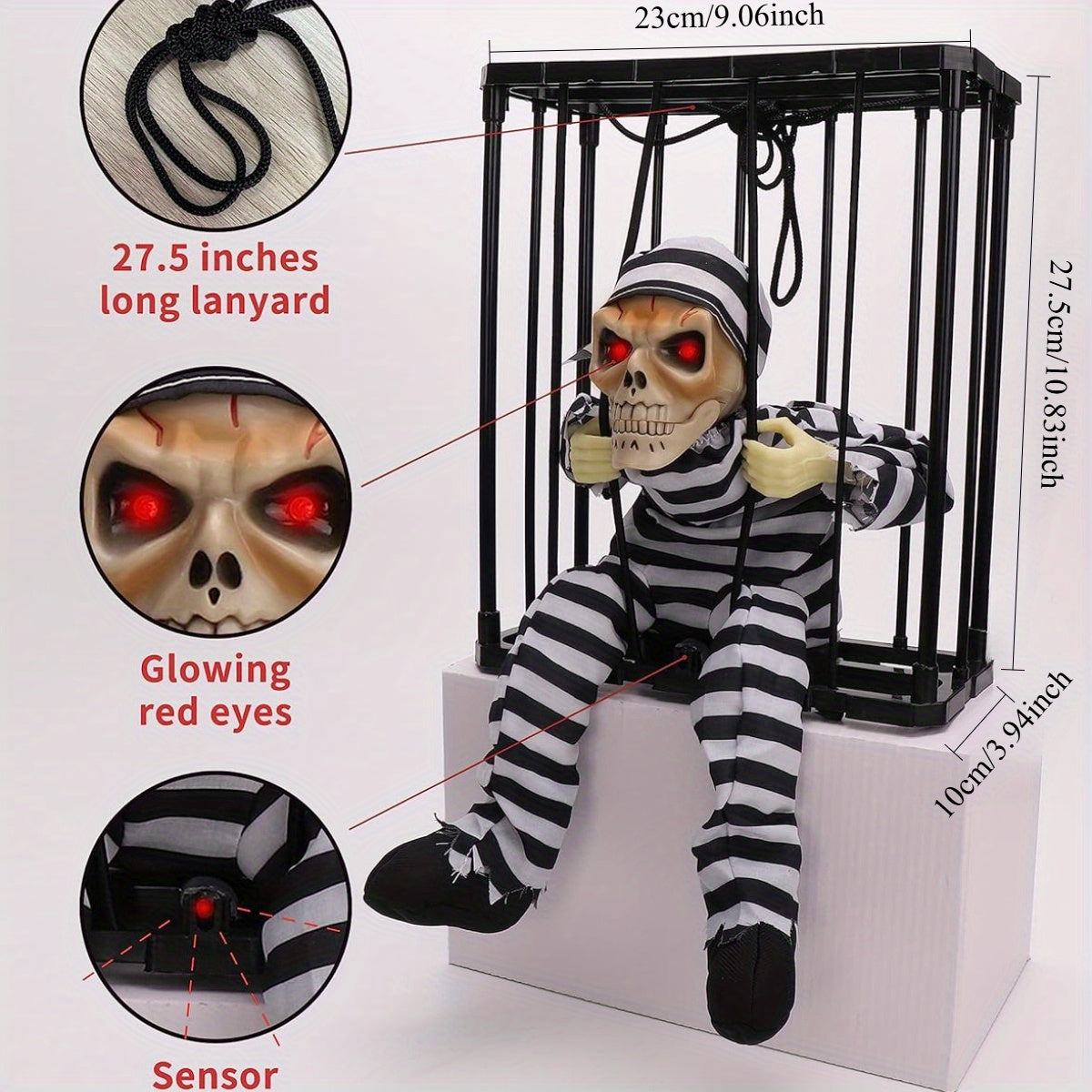 Animated Screaming Skeleton Prop with Motion Sensor – Hanging Halloween Decor