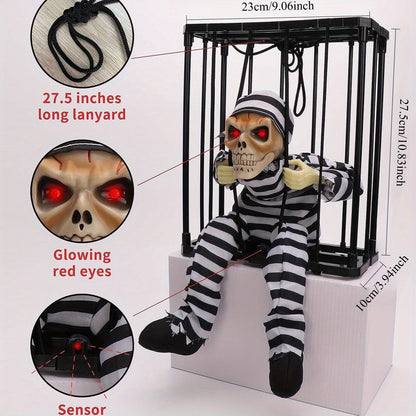 Animated Screaming Skeleton Prop with Motion Sensor – Hanging Halloween Decor
