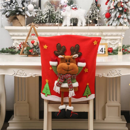 Christmas Chair Cover with Santa, Snowman, and Reindeer Pattern – Soft and Washable Festive Decoration for Holidays