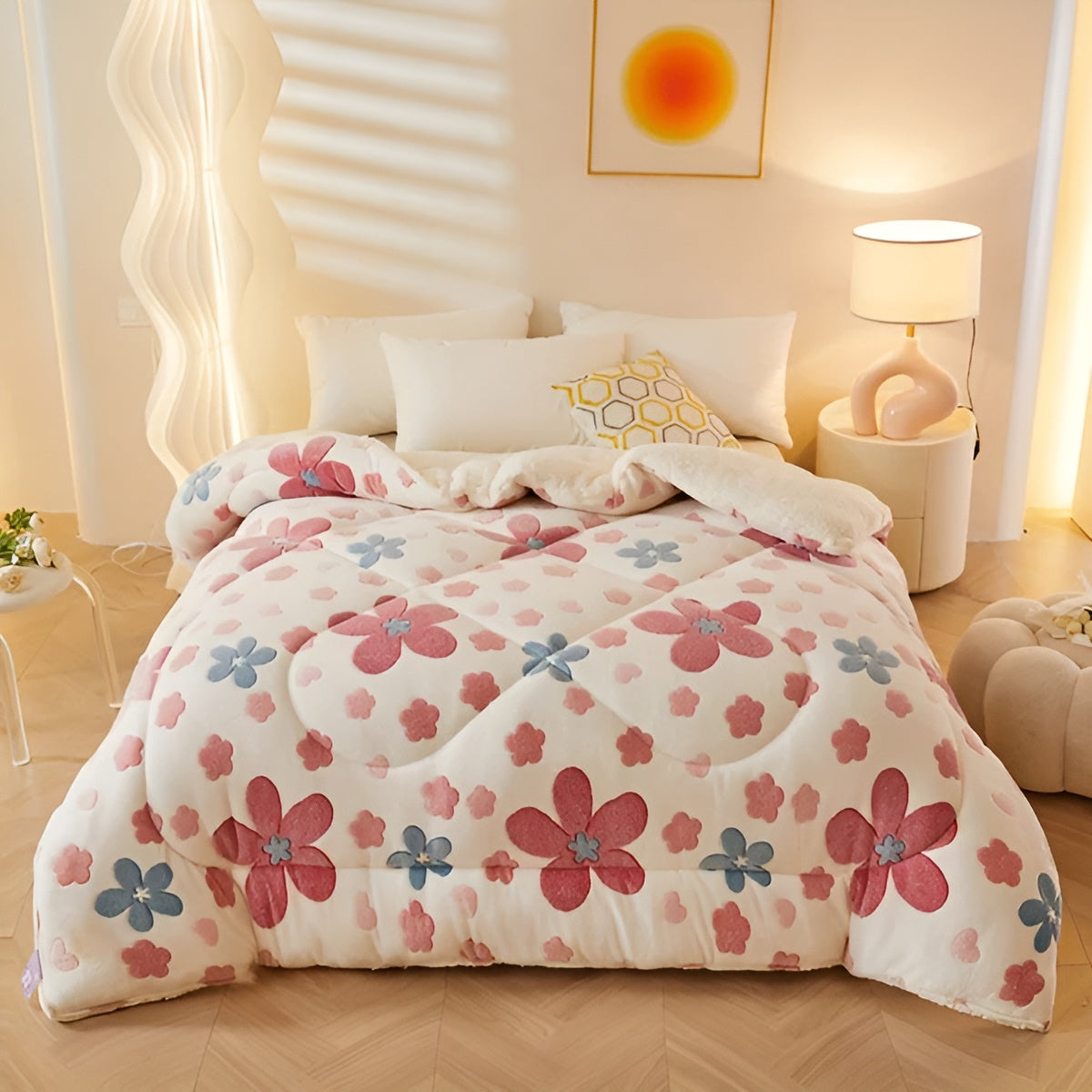 Floral Design Flannel Bed Blanket | Soft, Cozy, Skin-Friendly & Easy Care
