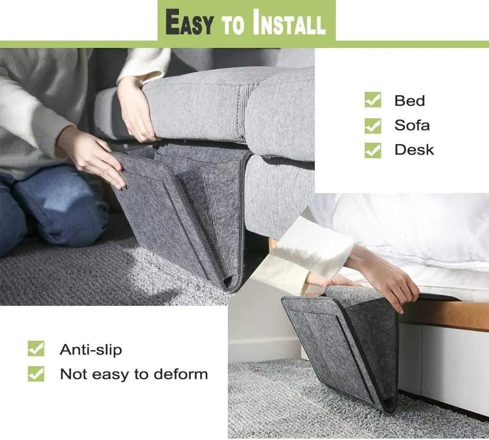Multi-Pocket Felt Storage Organizer for Bed & Sofa
