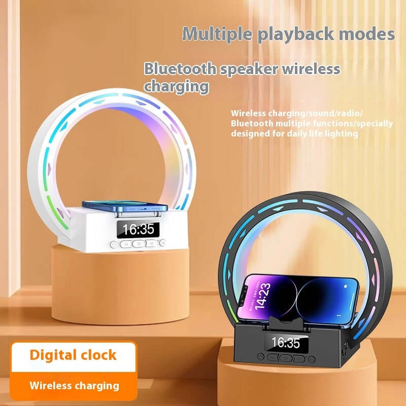 4-in-1 Bluetooth Speaker with Charging Pad, Alarm Clock & Bedside Lamp