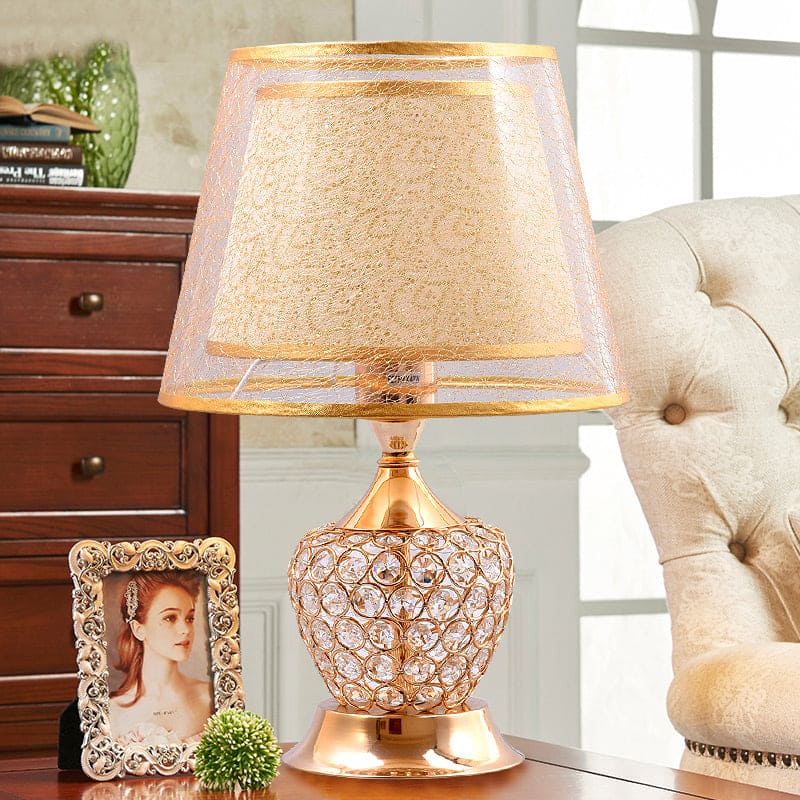 Urn-Shaped Bedside Light with Dual Lampshade Design