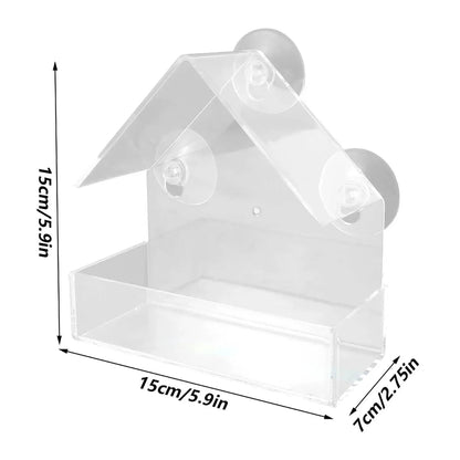 Acrylic Bird Feeder with Suction Cups for Window Mounting - Clear Design