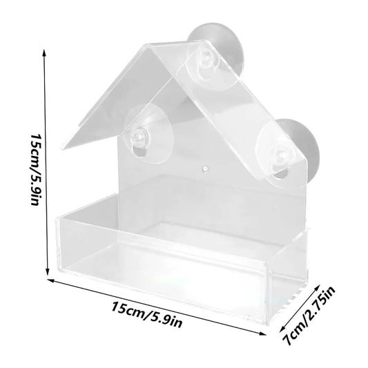 Acrylic Bird Feeder with Suction Cups for Window Mounting - Clear Design