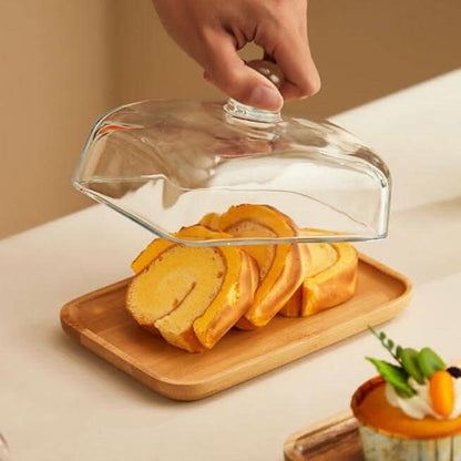 Elegant Wooden Butter Container with Glass Cover for Dining