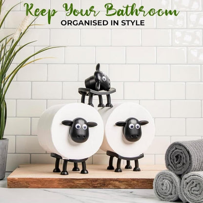 Sheep Design Toilet Paper Holder | Space-Saving & Sturdy | Black Resin