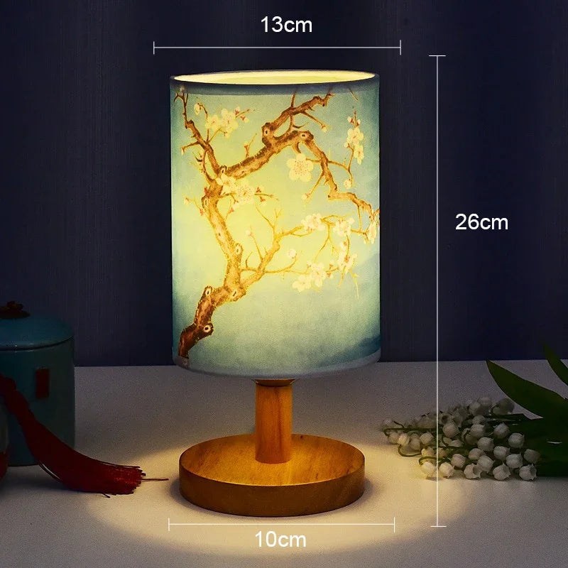 LED Table Lamp with Plum Blossom Design | Dimmable | Chinese Fabric Shade | Warm White Light | EU Plug
