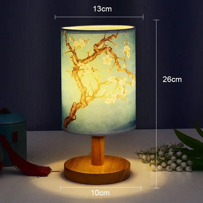 LED Table Lamp with Plum Blossom Design | Dimmable | Chinese Fabric Shade | Warm White Light | EU Plug