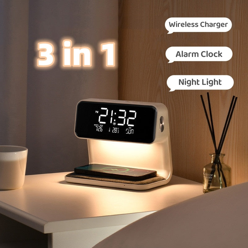 Touch-Controlled LED Table Lamp with Wireless Charger & Alarm Clock – 3-in-1