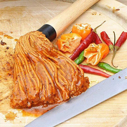 BBQ Grill Brush Set with Cotton Bristles and Wooden Handle for Marinade Application