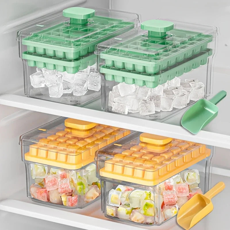Ice Cube Tray with Lid and Container | Makes 68 Cubes | BPA-Free PP