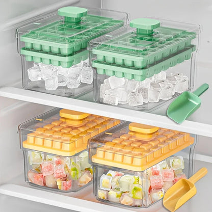 Ice Cube Tray with Lid and Container | Makes 68 Cubes | BPA-Free PP