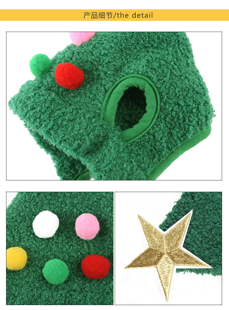 Festive Pet Hat for Christmas with Fur Trim and Golden Accents
