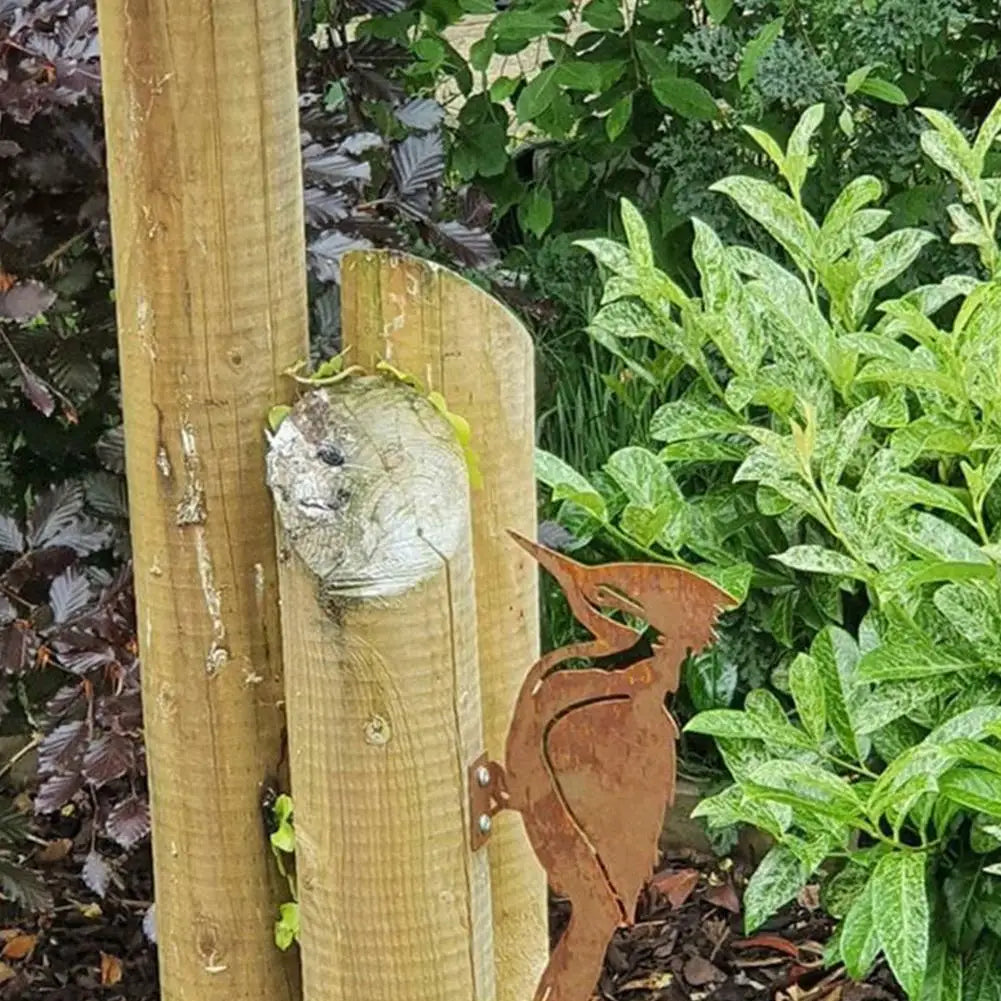 Garden Stake with Bird Silhouette | Rust Effect | Metal | 14 x 7 x 1 cm