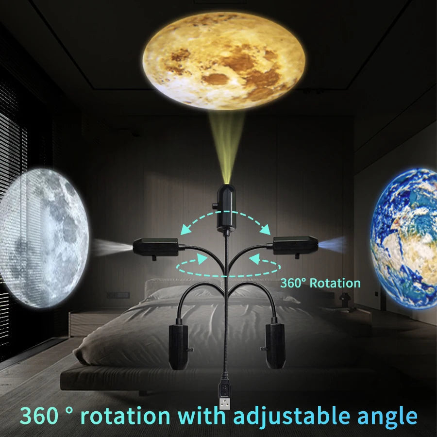 Star Projector Lamp with USB 5V Ceiling Mount | Replaceable Light Strips | Planet and Christmas Designs
