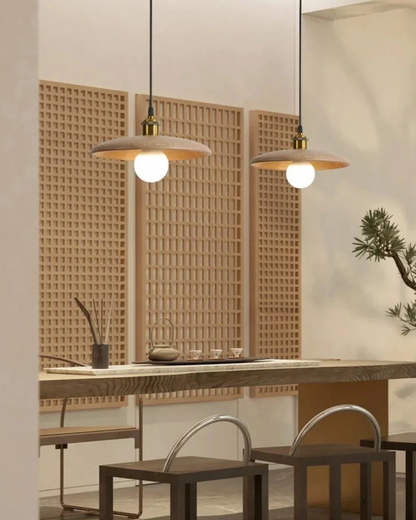 Japandi Zen Style Pendant Light with Slim Wooden Shade