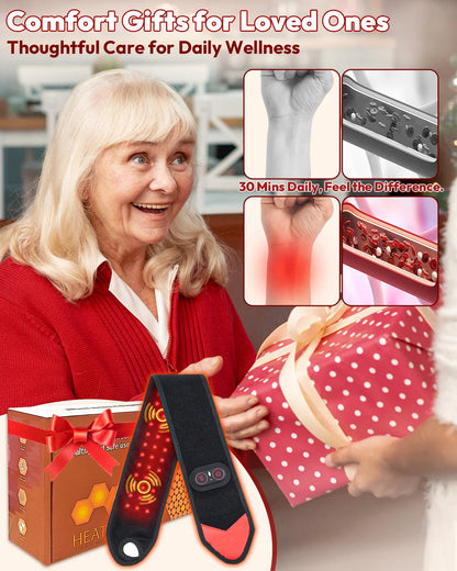 Wireless Red and Infrared Light Therapy Wrap with Heat and Vibration – 3 Settings, USB-C