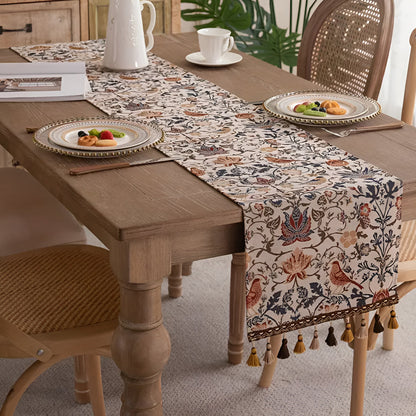 Vintage Floral and Bird Design Jacquard Table Runner