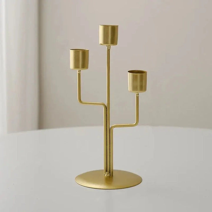 Nordic Style Metal Candlestick with Curved Stem in Gold for Taper Candles - 15.5 cm (6.1 in) Table and Shelf Decor