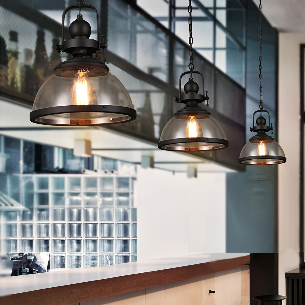 Industrial Retro Pendant Ceiling Light with Antique Glass and Iron Design