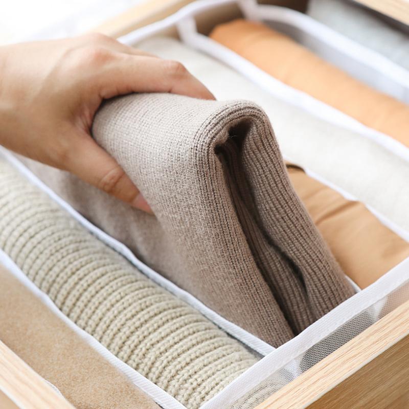 Clothes Organizer with 7-Grid Mesh Dividers for Wardrobe
