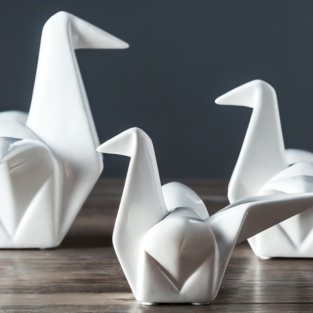 Elegant Origami-Style Ceramic Avian Sculpture