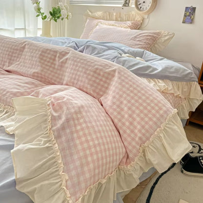 Charming Plaid Ruffled Bedding Ensemble for Cozy Nights