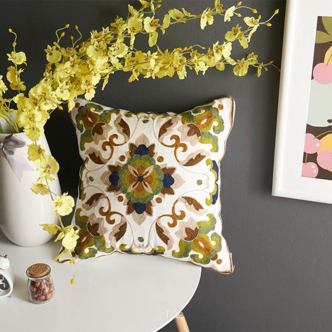 Charming Floral Embroidered Square Cushion Cover