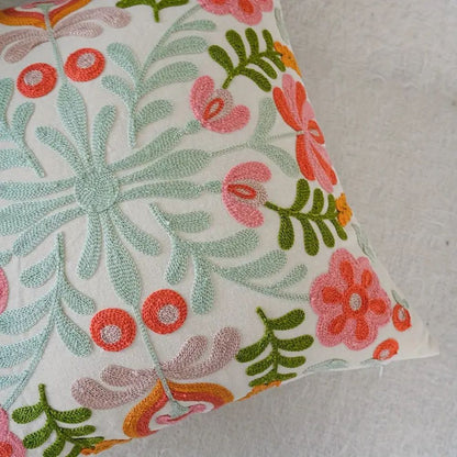 Charming Floral Embroidered Cushion Cover for Elegant Spaces