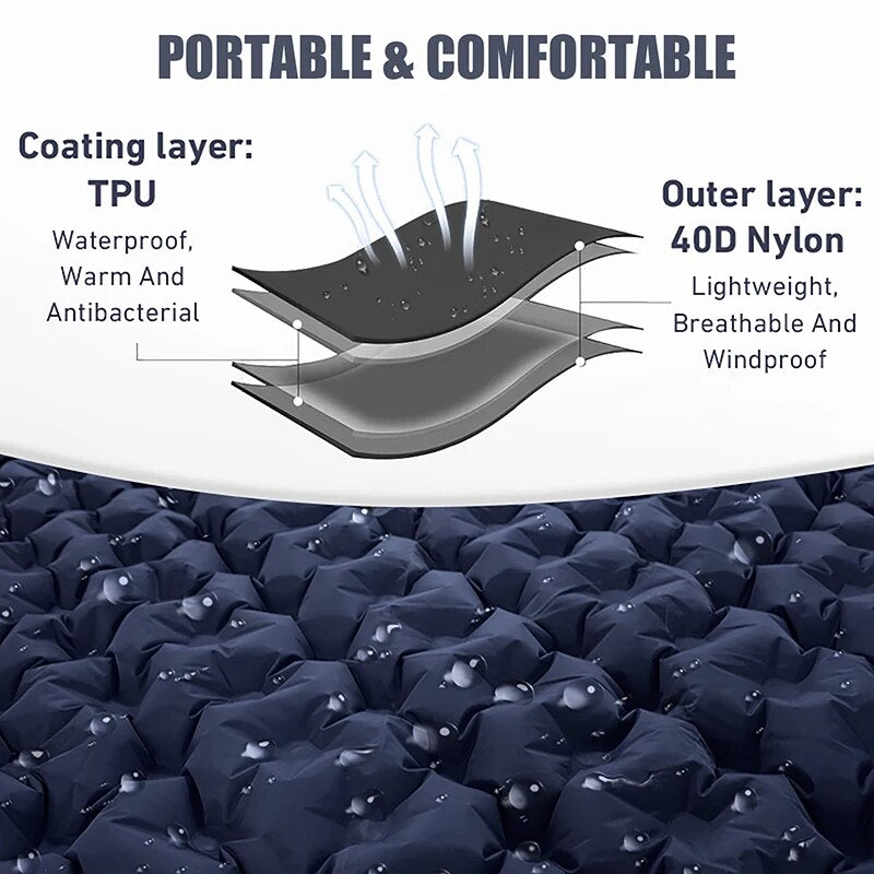 Self-Inflating Double Air Mattress for Camping with Built-in Pillows