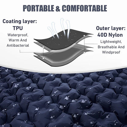 Self-Inflating Double Air Mattress for Camping with Built-in Pillows