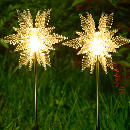 Set of 2 Solar Powered Waterproof LED Lawn Lights - Snowflake Design